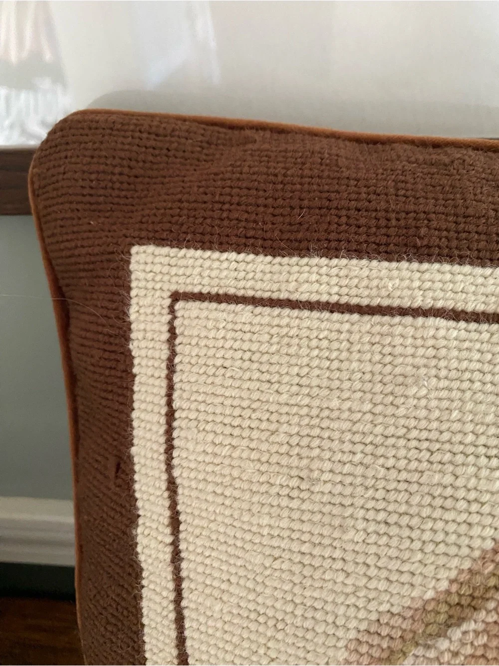 Yellow Labrador Retriever Needlepoint Throw Pillow Brown Velvet